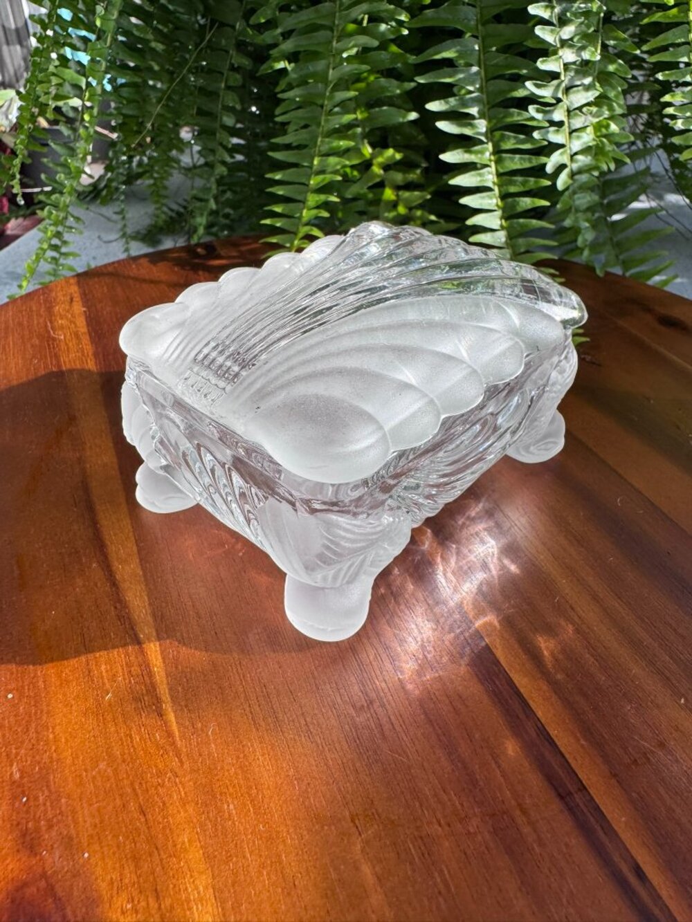 Vintage Cambridge Glass Caprice Clear Dolphin Footed Lidded Trinket Box